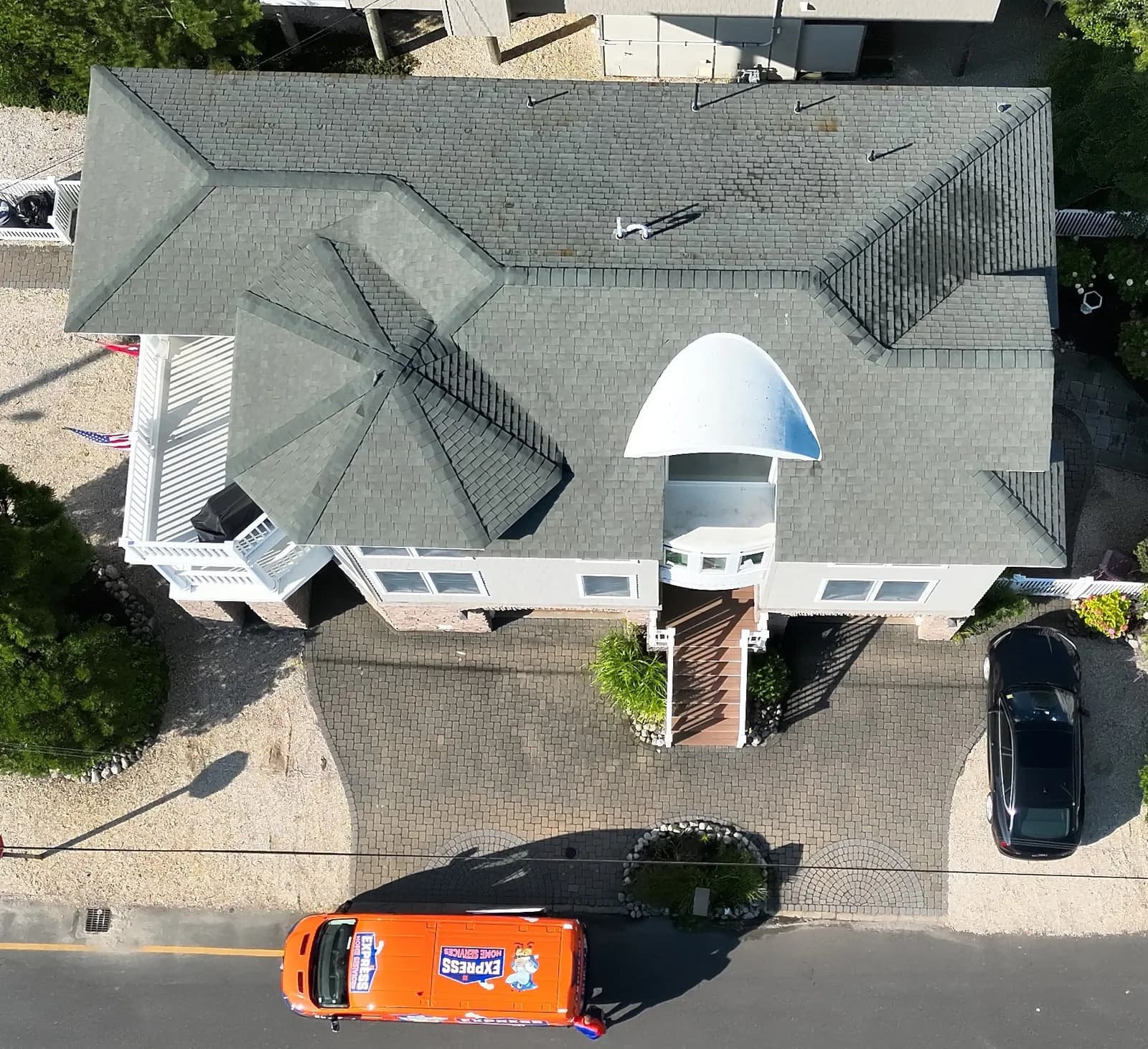 Aerial view of a Beach Haven home roof before roofing work
