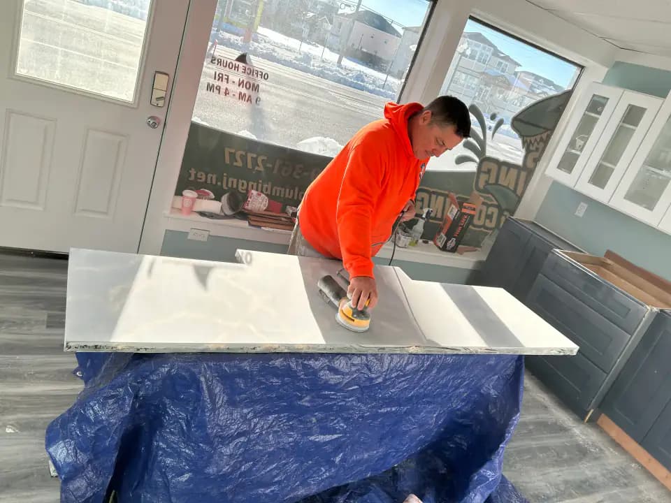 Express team member working on a community project