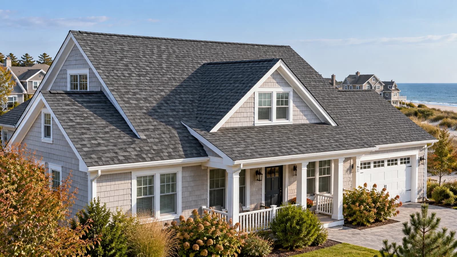 Illustrative asphalt-shingle roof on a coastal New Jersey home